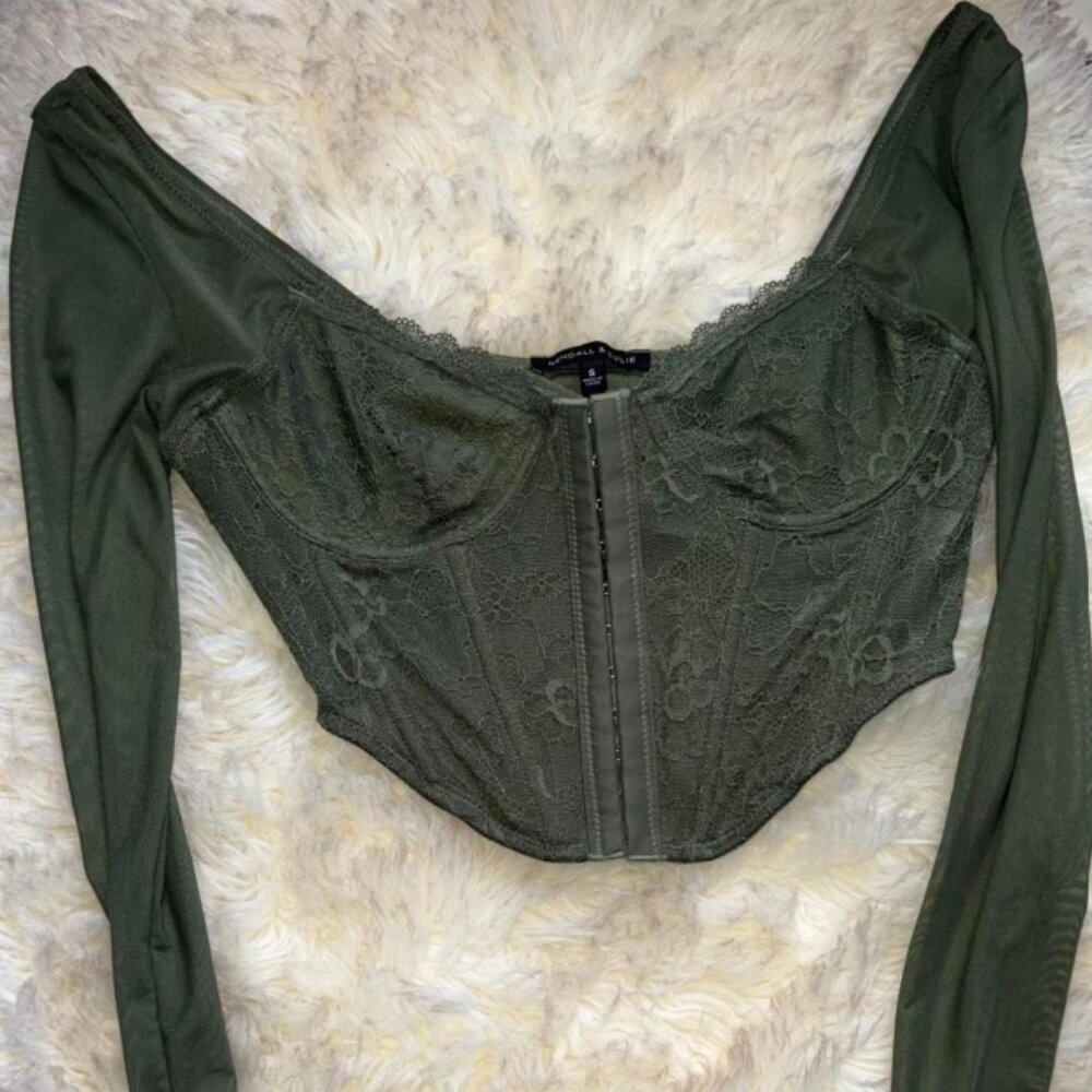 Kendall & Kylie Dark Green Lace Corset Top